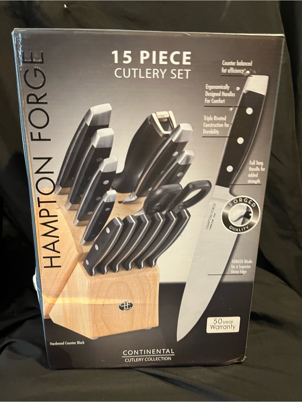 15-Piece Black Cutlery Set with Wooden Block